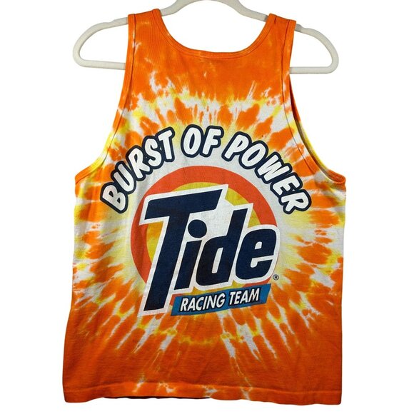 Vintage Tide Racing Team Tank Top M Orange Tie-Dye 100% Cotton Made In USA - Picture 7 of 11